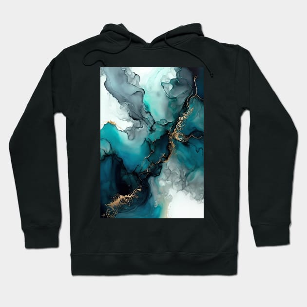 Teal Tides - Abstract Alcohol Ink Art Hoodie by inkvestor